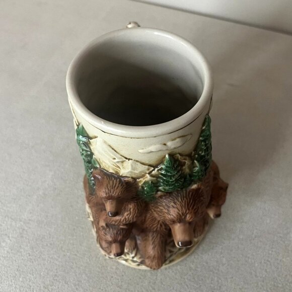 Longton Crown The Noble Grizzly 3D Bear Beer Stein Hand Painted Mother with Cubs - Picture 5 of 7